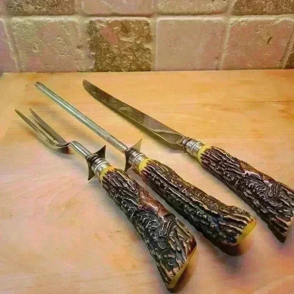 Vintage-Staghorn 3 Pc Carving Set - Picture 5 of 6
